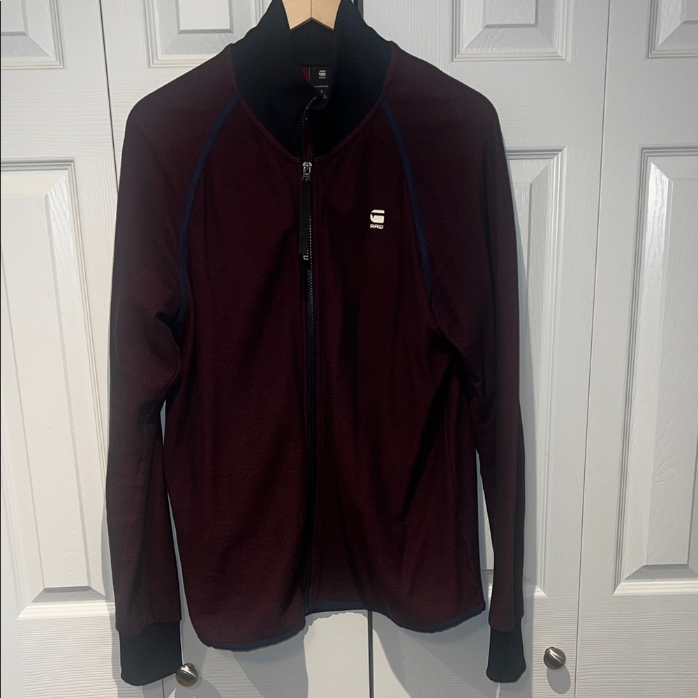 G-Star Men's Zip Up Sweater - Dark Red and Black